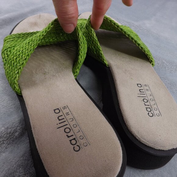 Carolina Colours‎ Sandals Women's Sz 8M Green Slip On Wedge Stretchy Woven Top - Picture 16 of 16
